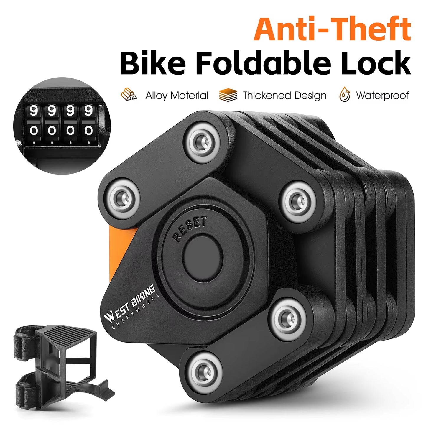 Faltbares Fahrradschloss mit Zahlencode | Kompaktes Kettenschloss für Fahrrad, E-Bike & Motorrad