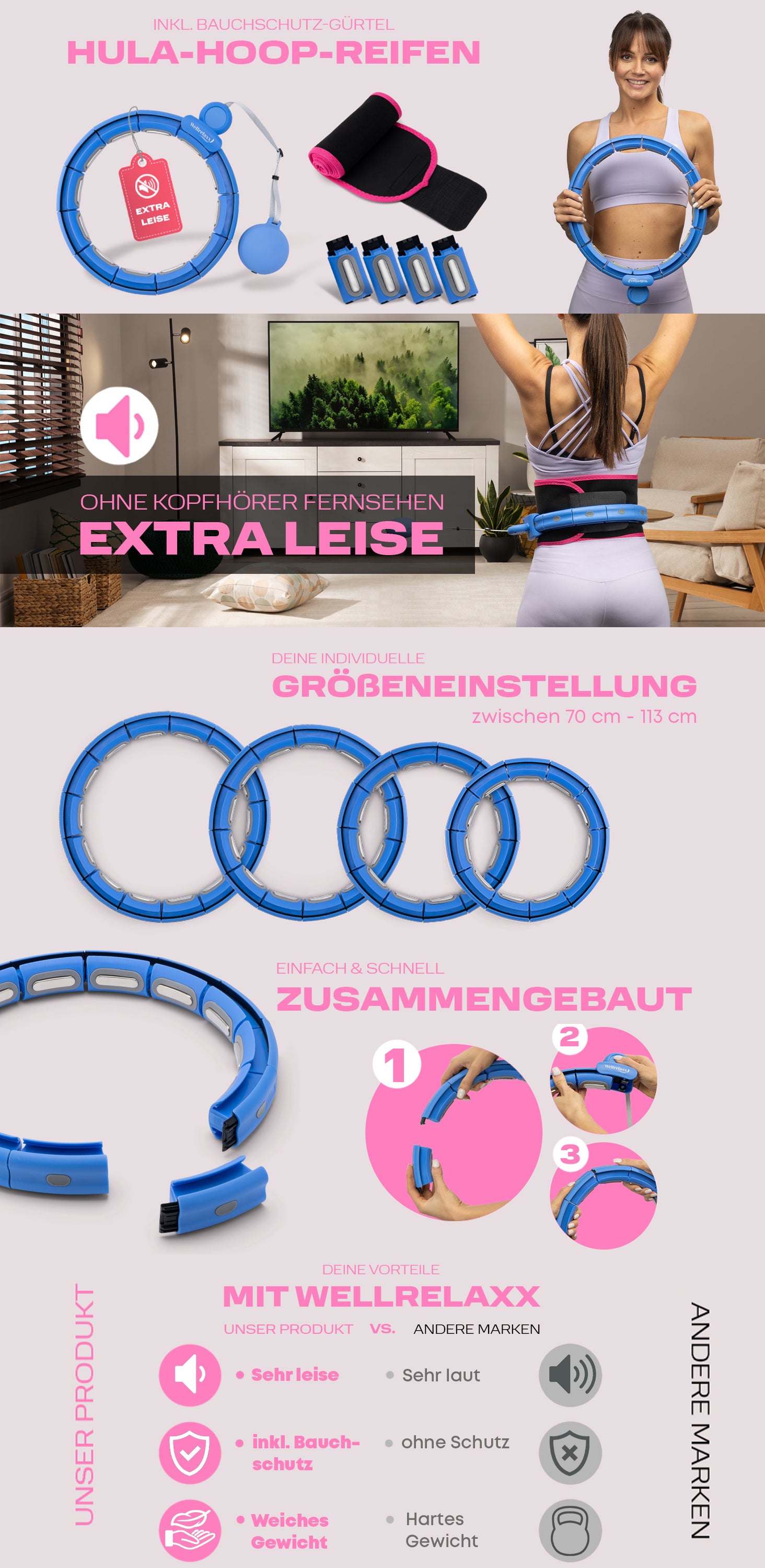 Leiser Hula Hoop mit Gewicht – flüsterleise & verstellbar