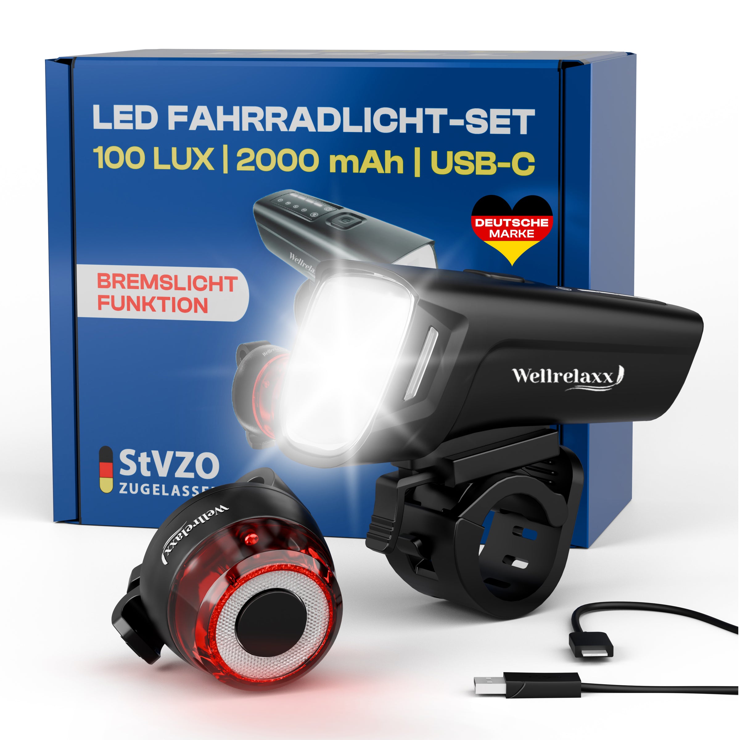 Fahrradlampen-Set mit Bremslicht & Lichtsensor – StVZO-zugelassen & wetterfest