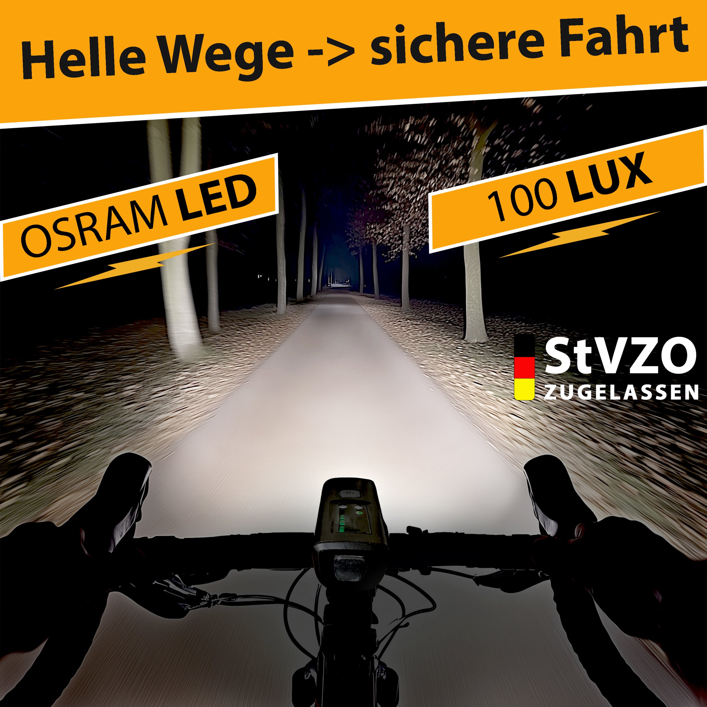 Fahrradlampen-Set mit Bremslicht & Lichtsensor – StVZO-zugelassen & wetterfest