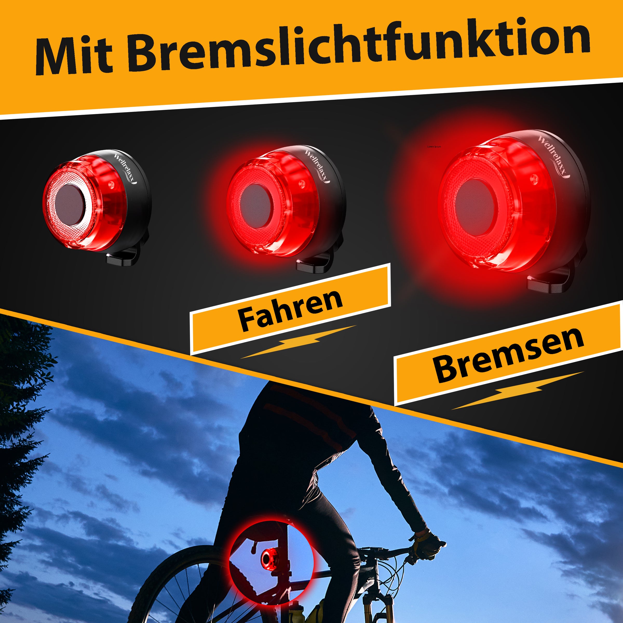 Fahrradlampen-Set mit Bremslicht & Lichtsensor – StVZO-zugelassen & wetterfest