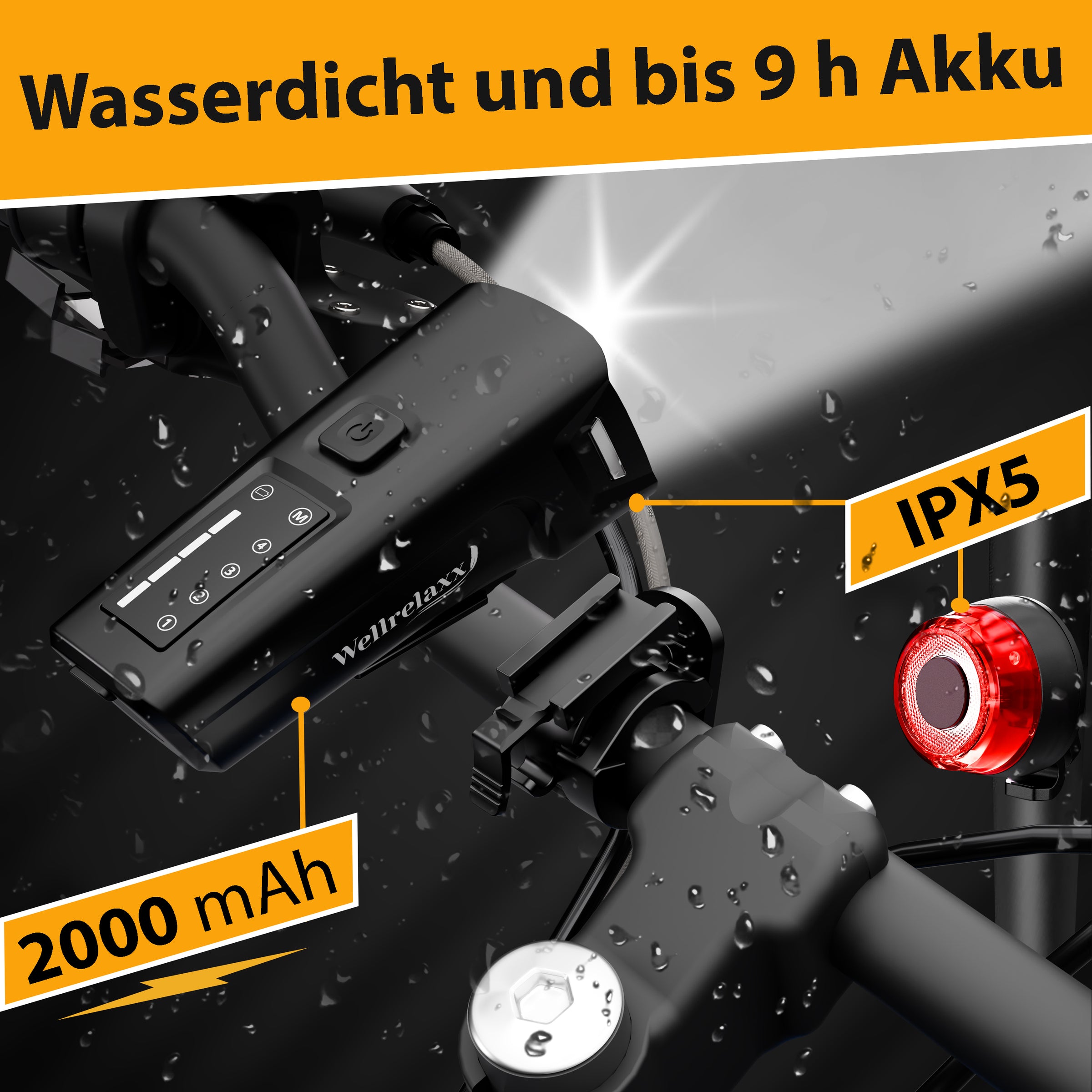 Fahrradlampen-Set mit Bremslicht & Lichtsensor – StVZO-zugelassen & wetterfest
