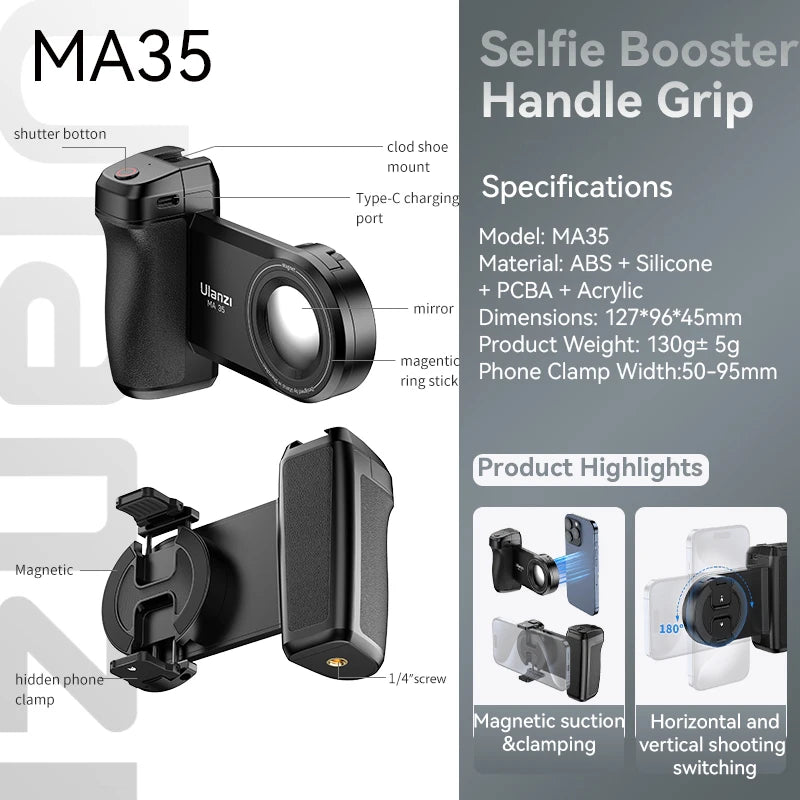 Handy Selfie-Griff mit Bluetooth & MagSafe | Foto-Stabilisator & Auslöser für iPhone & Android